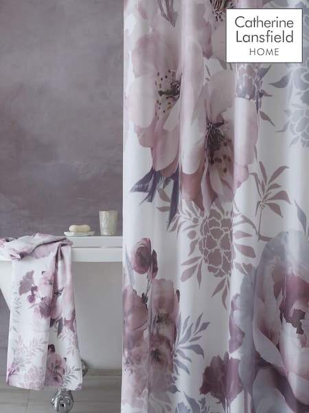 Catherine Lansfield Pink Dramatic Floral Shower Curtains (T09966) | £16