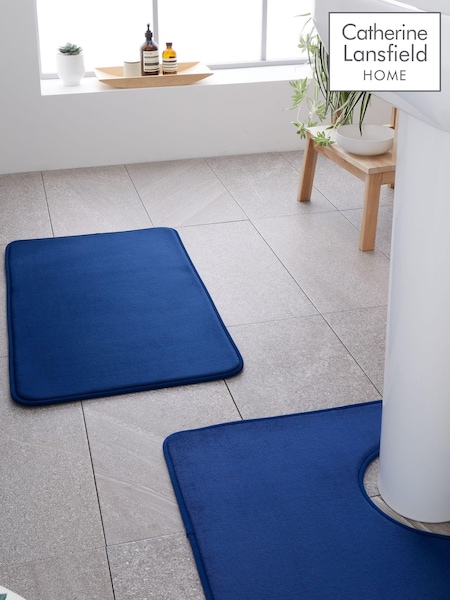 Catherine Lansfield Blue Anti-Bacterial Memory Foam Bath Mat And Pedestal Mat (T09982) | £21