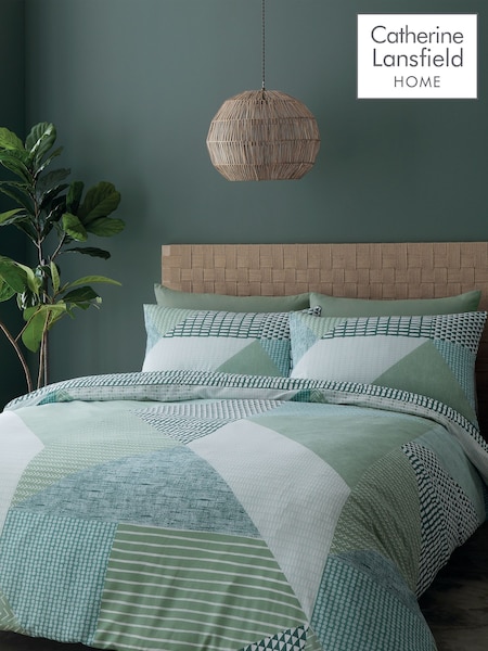 Catherine Lansfield Green Larsson Geo Duvet Cover and Pillowcase Set (T09993) | £17 - £28