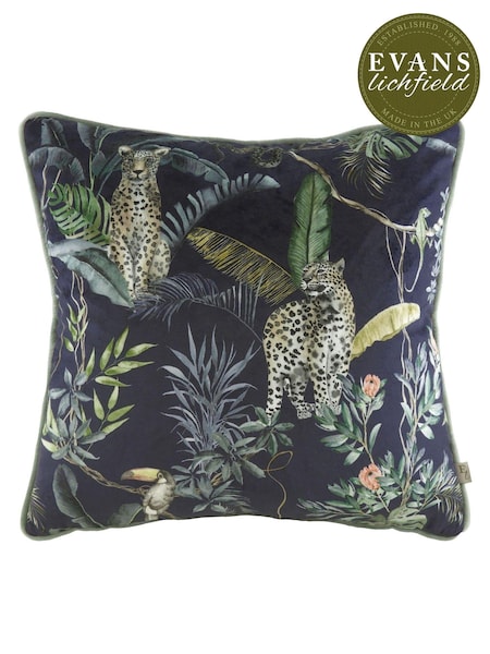 Evans Lichfield Petrol Blue Jungle Leopard Velvet Polyester Filled Cushion (T10962) | £20