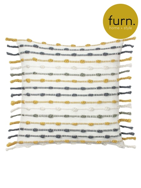 furn. Ochre Yellow/Natural Beige Dhadit Striped Polyester Filled Cushion (T11056) | £17