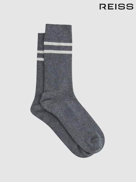 Reiss Grey Melange Alcott Wool Blend Striped Crew Socks (T11400) | £15