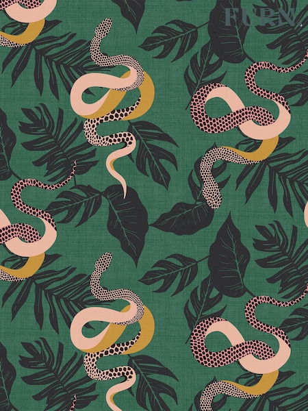 furn. Green Serpentine Geometric Snake Wallpaper (T11654) | £1