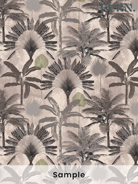 furn. Blush Pink/Charcoal Grey Malaysian Palm Tropical Wallpaper Sample (T11777) | £1
