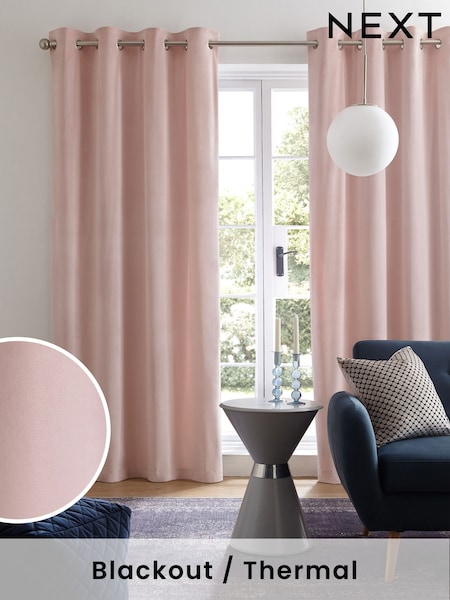 Pink Light Matte Velvet Blackout/Thermal Curtains (T12427) | £50 - £135