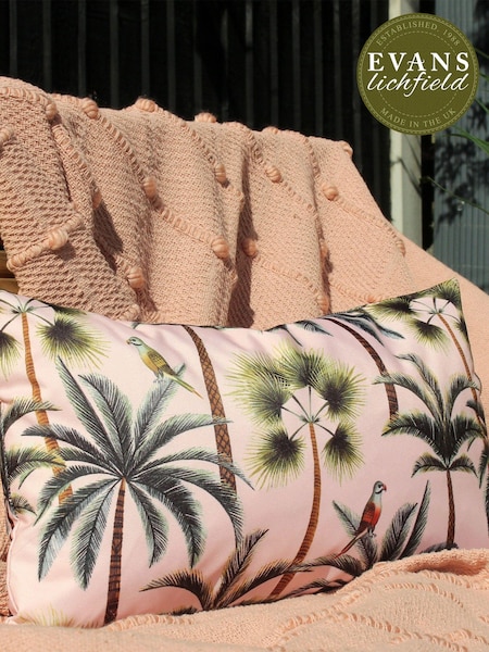 Evans Lichfield Blush Pink Palms Outdoor Polyester Filled Cushion (T13259) | £19
