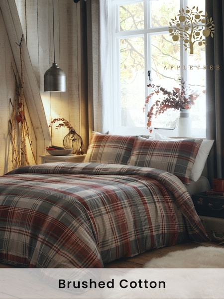 Appletree Connolly Check Brushed Red 100% Cotton Duvet Cover and Pillowcase Set (T13950) | £30 - £60