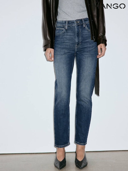 Blue - Mango Sienna Cropped Straight Leg Jeans