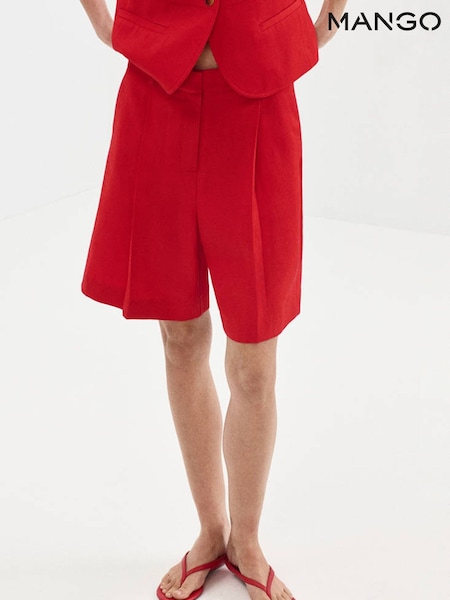 Red - Mango Pleated Bermuda Shorts