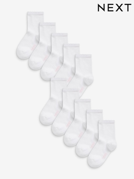 White 10 Pack Cotton Rich School Ankle Socks (T15446) | £12 - £13