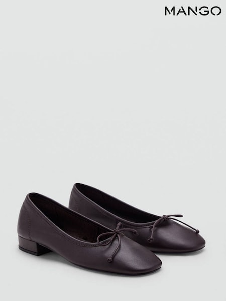 Red - Mango Leather Block Heel Ballet Flats