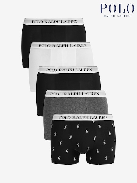 Polo Ralph Lauren Black/White Classic Stretch Boxers 5 Pack (T16277) | £70