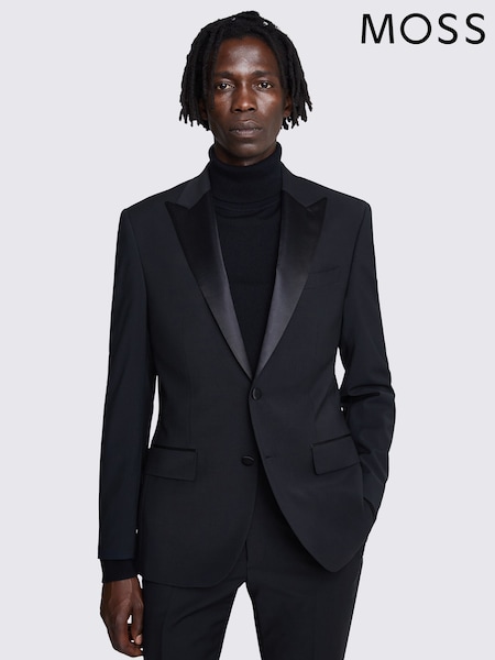 MOSS Black Tailored Fit Performance Peak Tuxedo Suit Jacket (T16781) | £179