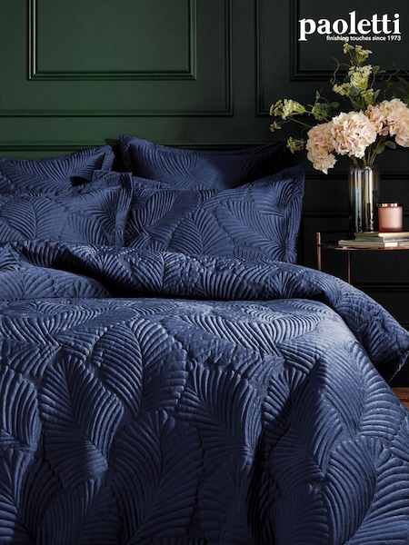 Paoletti Navy Blue Palmeria Quilted Duvet Cover and Oxford Border Pillowcase Set (T18001) | £59 - £109
