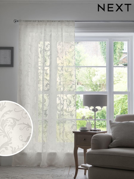 White Vintage Voile Slot Top Unlined Sheer Panel Curtain (T18093) | £20 - £28