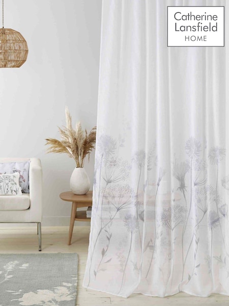 Catherine Lansfield White Meadowsweet Floral Voile Slot Top Sheer Panel Curtains (T18744) | £10 - £15