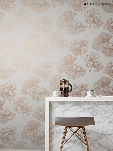 Graham & Brown Cream Lotus Floral 10M Wallpaper (T19088) | £80