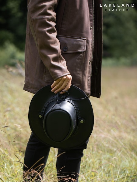 Lakeland Leather Black Outback III Australian Style Leather Hat (T20106) | £40