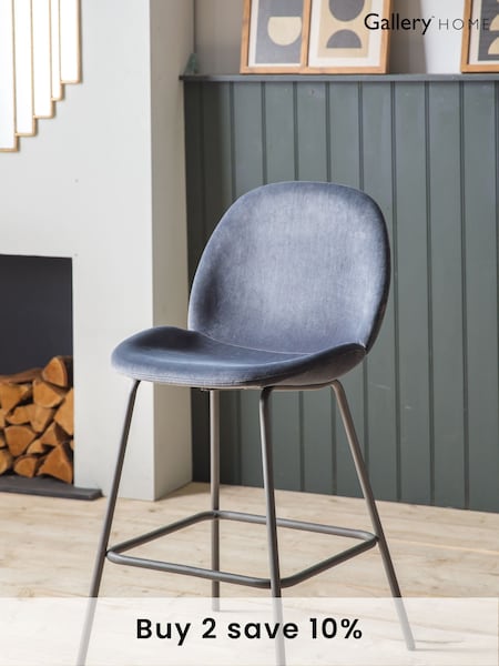 Gallery Home Grey Shayla Velvet Bar Stool (T21362) | £305