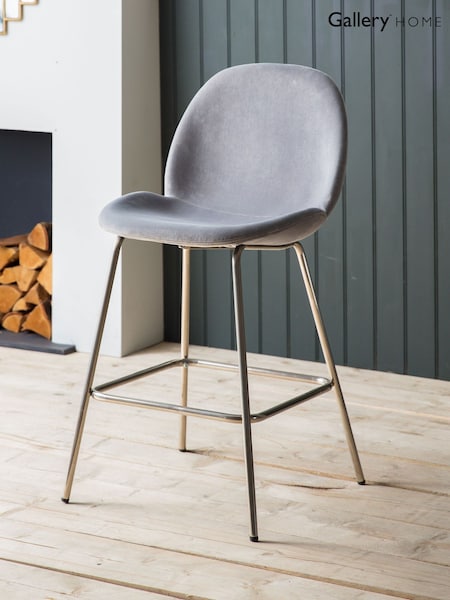 Gallery Home Light Grey Shayla Velvet Bar Stool (T21363) | £225