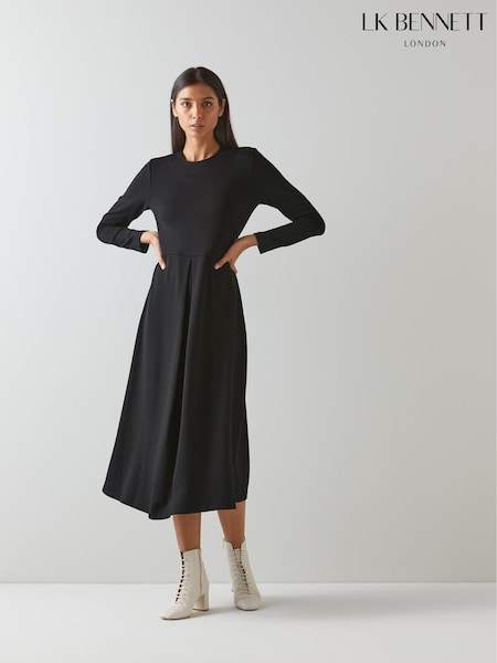 LK Bennett Black Jersey Fit And Flare Womens Maria Dress (T22292) | £199