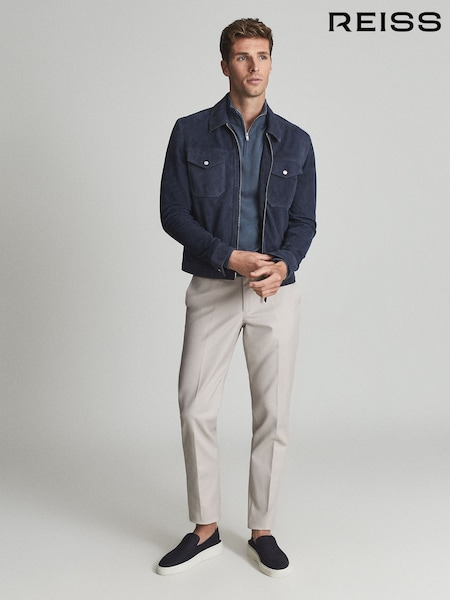 Reiss Blue Blackhall Merino Wool Zip Neck Jumper (T23959) | £98