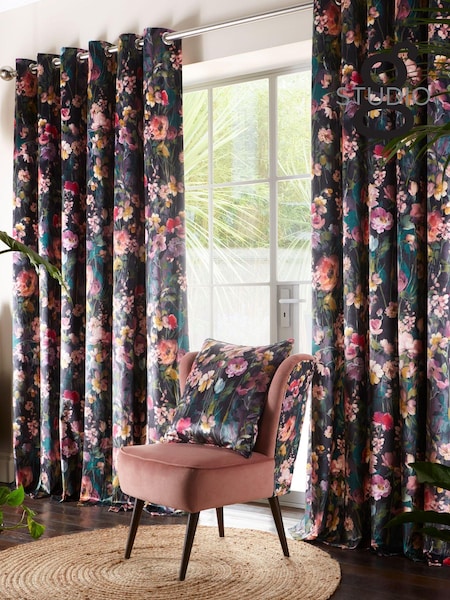 Studio G Black Meadow Eyelet Curtains (T25411) | £130 - £230