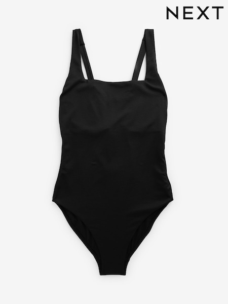 Black Textured Tummy Control DD+ Square Neck Swimsuit (T25465) | £45