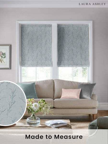 Laura Ashley Blue Pussy Willow Embroidered Made To Measure Roman Blind (T25466) | £94