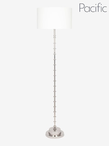 Pacific Silver Almas Silver Floor Lamp with White Shade (T25579) | £320