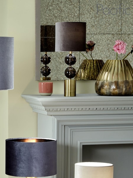 Pacific Grey Harris Antique Brass and Smoked Glass Table Lamp (T25583) | £100