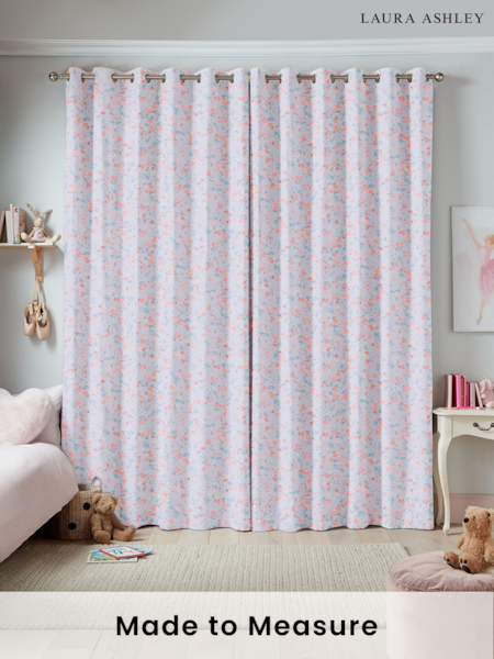 Laura Ashley Grey Blossom Made To Measure 100% Cotton Curtains (T26398) | £91