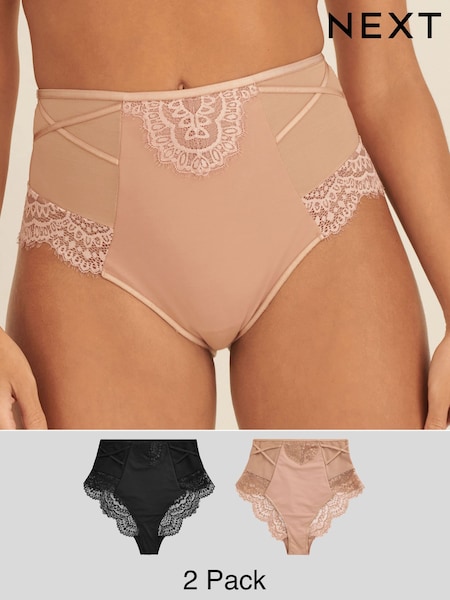 Black/Nude Tummy Control Lace Knickers 2 Pack (T26831) | £28