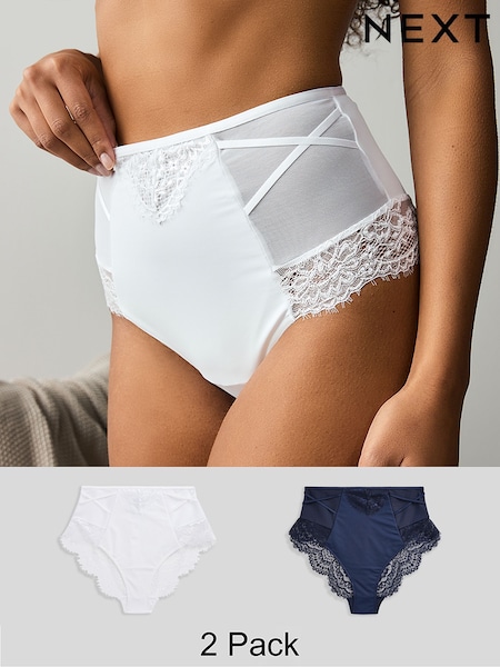 Navy/White Tummy Control Lace Knickers 2 Pack (T26833) | £28