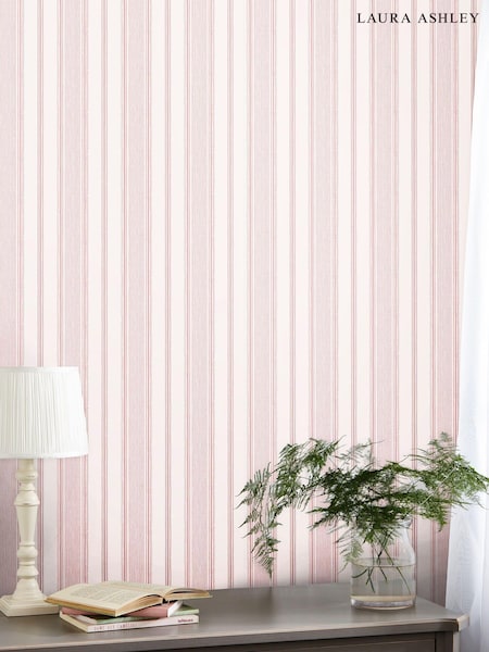 Laura Ashley Blush Pink Heacham Stripe 10M Wallpaper (T27518) | £46
