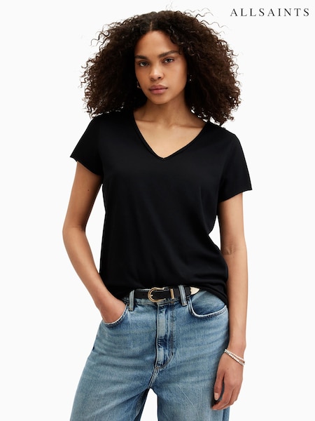 AllSaints Black Emelyn Tonic 100% Cotton T-Shirt (T28681) | £27