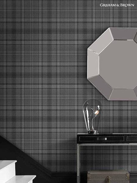 Graham & Brown Charcoal Grey Heritage Plaid 10M Wallpaper (T30659) | £85