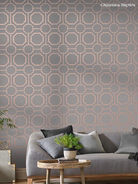Graham & Brown Grey Sashiko Geo 10M Wallpaper (T30667) | £80