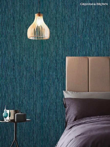 Graham & Brown Teal Blue Grasscloth Texture 10M Wallpaper (T30680) | £85