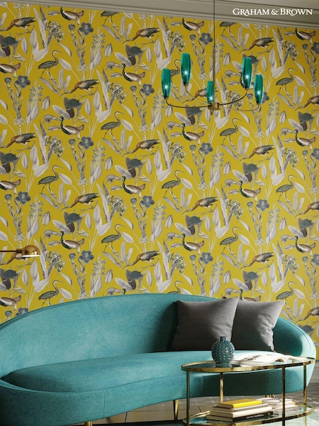 Graham & Brown Mustard Yellow Glasshouse 10M Wallpaper (T30681) | £85