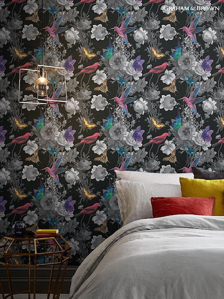 Graham & Brown Black Jardin Floral 10M Wallpaper (T30688) | £85