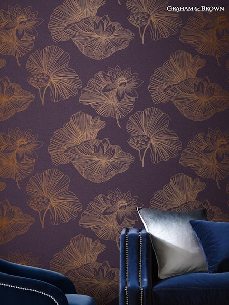 Graham & Brown Purple Lotus Floral 10M Wallpaper (T30691) | £80