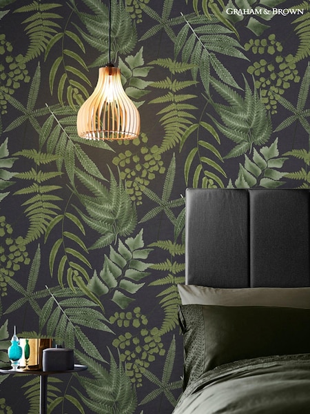 Graham & Brown Midnight Black Midsummer Wallpaper Sample (T30698) | £1