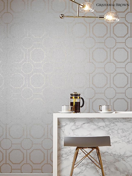 Graham & Brown Pearl White Sashiko Geo Wallpaper (T30708) | £1