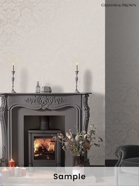 Graham & Brown White Gothic Damask Wallpaper Sample (T30714) | £1