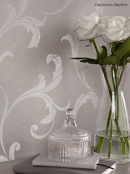 Graham & Brown Silver Baroque A4 Wallpaper Sample (T30715) | £1