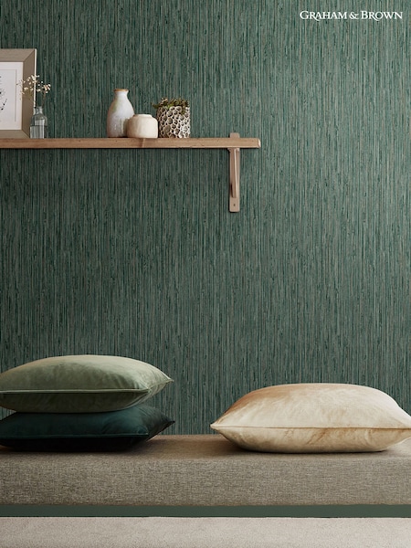 Graham & Brown Pine Green Grasscloth Texture Wallpaper Sample (T30723) | £1