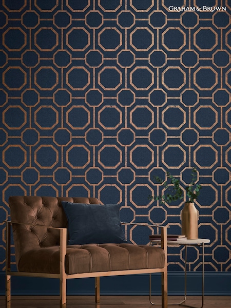 Graham & Brown Blue Sashiko Geo Wallpaper (T30739) | £1