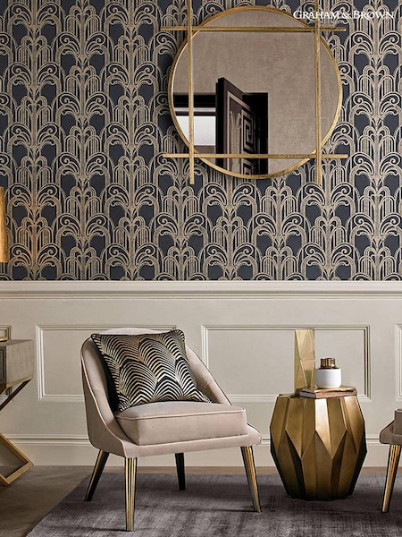 Graham & Brown Black/Gold Art Deco Wallpaper Sample (T30759) | £1