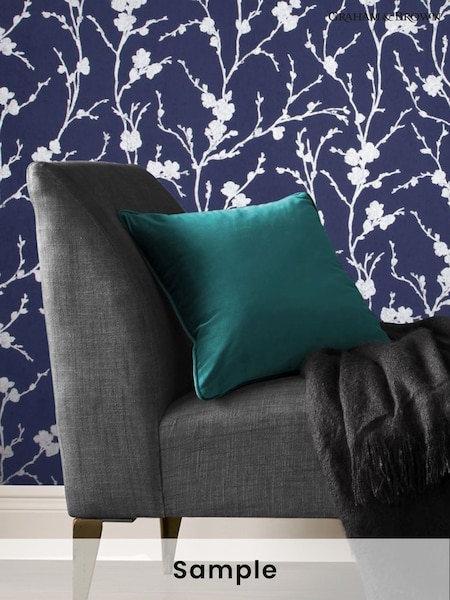 Graham & Brown Cobalt Blue Meiying Floral Wallpaper Sample (T30761) | £1